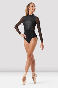 Arcacia Leather Look Long Sleeve Zipper Back Leotard