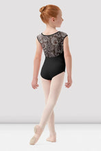 Load image into Gallery viewer, V Neckline Printed Mesh Back Cap Sleeve Leotard
